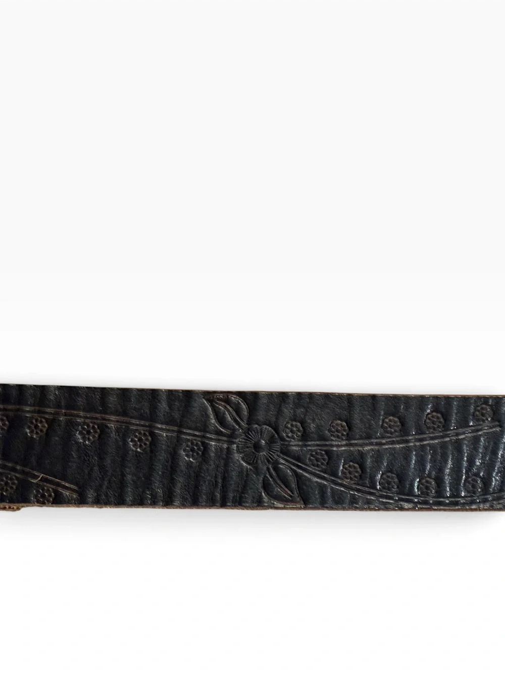 Vintage Black Leather Hand tooled Floral Vine Belt 32” with Silver Buckle
